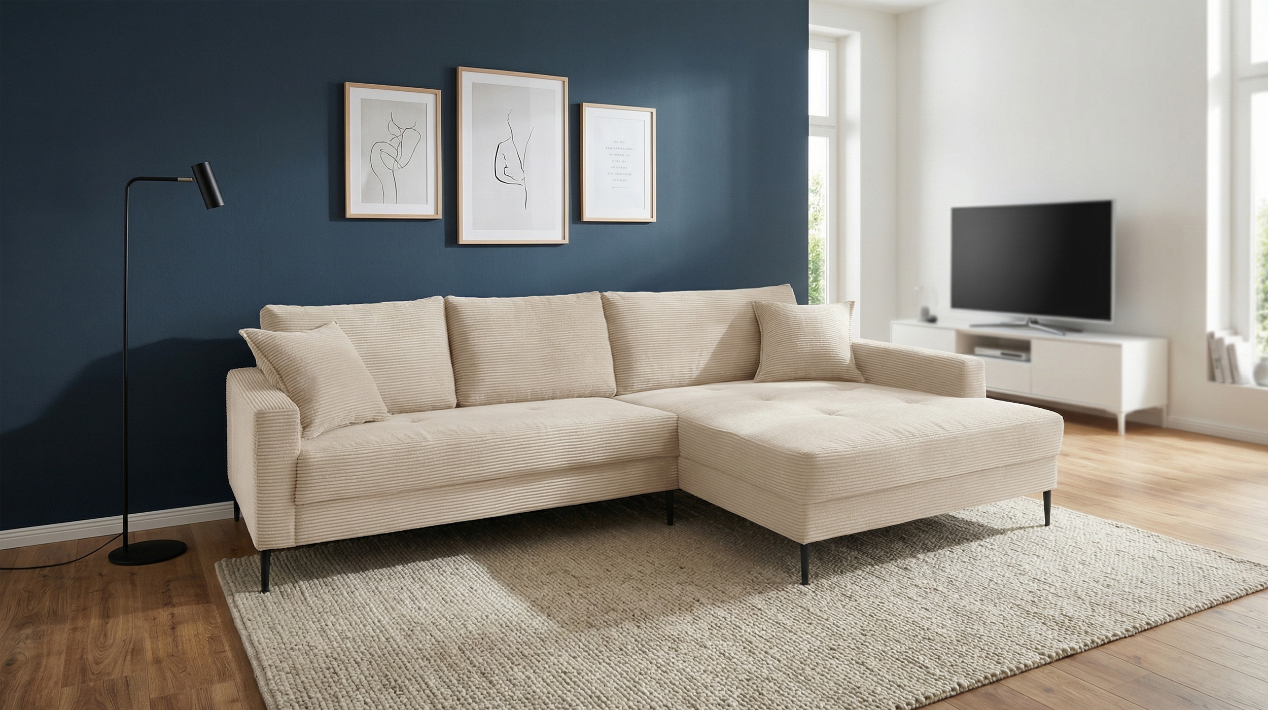 Ecksofa Cord creme 276 x 173 cm - OT rechts - SUMMER