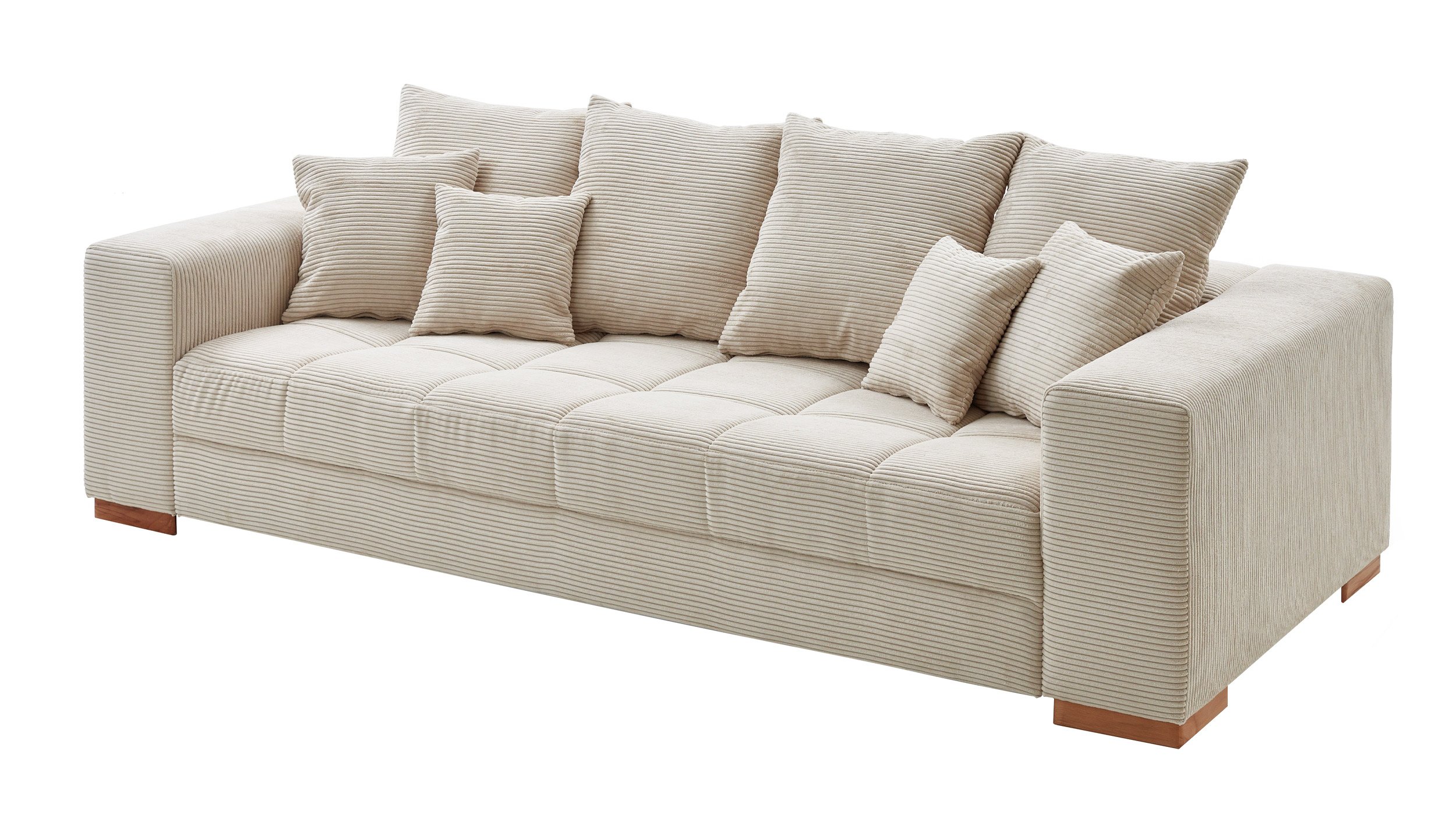 Big Sofa Cord beige - 254 cm - Nosagunterfederung - BORNEO