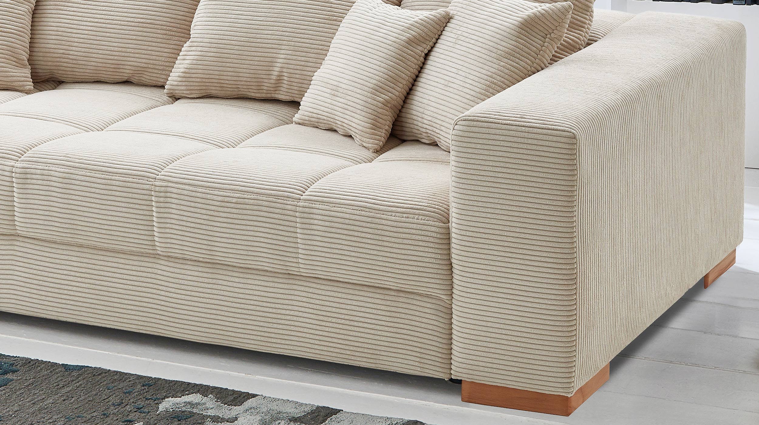 Big Sofa Cord beige - 254 cm - Nosagunterfederung - BORNEO